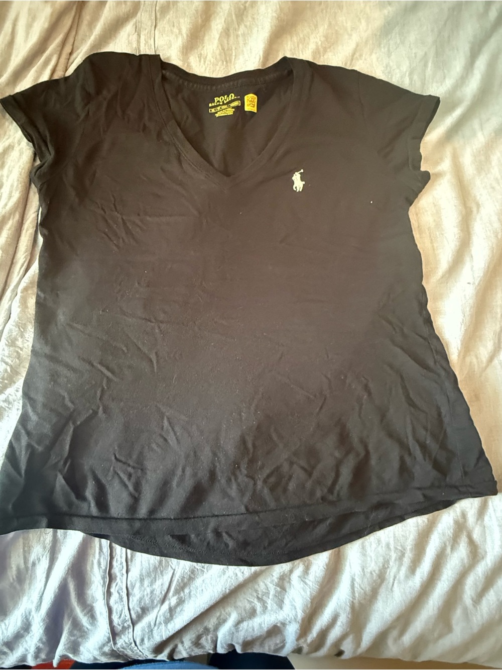 Polo by Ralph Lauren Black V-Neck Tee with White Pony Logo